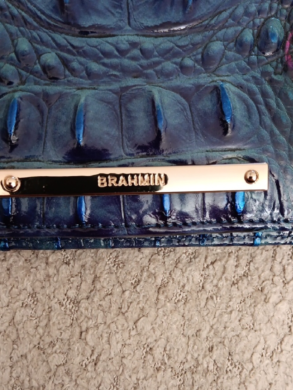 Brahmin Blue Multicolor Iridescent Croc-Embossed Wallet - Picture 2 of 7
